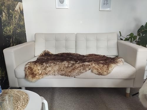 Hollert Lammfell geflammt Kurzhaar Schwarz/Weiß & Braun&Weiß Merino Schaffell Echtfell Läufer Deko Teppich Sitzunterlage Couchauflage Größe 110-120, Farbe Stracciatella