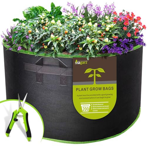 magarz 1-Pack 200 Gallon Fabric Flower Pots Garden Felt Grow Bags with Handle (Black)