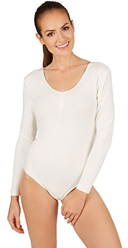 tectake dressforfun Damen Langarm-Body mit Rundhals Ausschnitt (L | Weiß | Nr. 301282)
