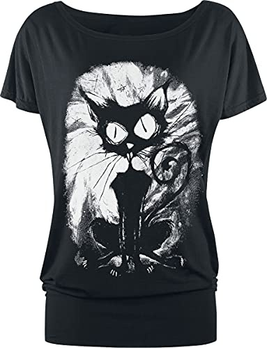 Gothicana by EMP Damen schwarzes lockeres T-Shirt mit Katzen-Print S