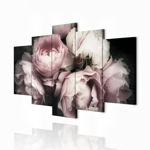 decomonkey Bilder Blumen 100x50 cm 5 Teilig Leinwandbilder Wandbild Rose | Bild auf Leinwand, Kunstdruck, Wanddeko, Wohnzimmer, Wanddekoration, Natur