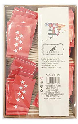 Durabol Palillos de Tapas con Bandera, Toothpick Flags Etiquetas Pequeñas para Magdalenas Decorar Tartas Bocadillos Cumpleaños Boda Fiesta de Bienvenida 3.5X2.5cm (Madrid 200PCS)
