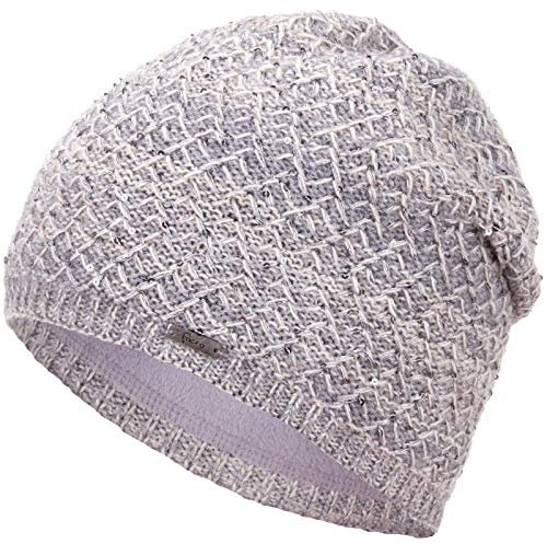Faera Wintermütze Mütze Damen Pailletten warm gefüttert Wintermütze Mädchen Frauen Fleecefutter Winter Strickmütze Beanie, Farbe:Hellgrau