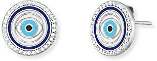 Engelsrufer Damen Ohrringe Ohrstecker aus Sterling Silber mit Nazar Auge Symbol - Steckverschluss - besetzt mit 60 Zirkonia Steinen - nickelfrei - 11mm