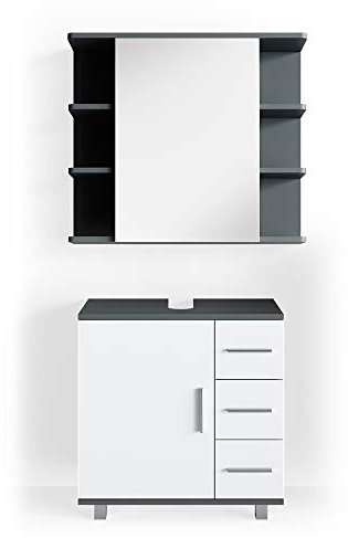 Vicco Badmöbel-Set Ilias, Badezimmerschrank-Set, Anthrazit/Weiß, 2 Teile
