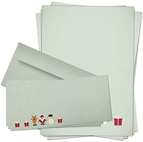 50 x Weihnachtspapier mit Umschlag Set - Motiv Vintage Grün - Papier DIN A4 Weihnachten beidseitig, Kuvert DIN LANG