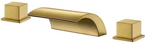 Hanallx Wasserfall Wannenarmatur Römische Wannenfüller Gebürstet Gold Deckmontage Badewannenarmaturen Messing 3 Löcher Badezimmer Wasserhähne mit 2 Griffen