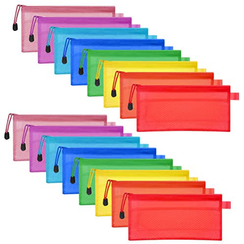 N/A 16 Pezzi Ufficio Formati Zipper Borse,Buste per Cartelle con Cerniera 23,5 × 11,5 cm,Cartella Busta per Cosmetici A6 Buste per Matite in Plastica Impermeabili con Cerniera, 8 Colori