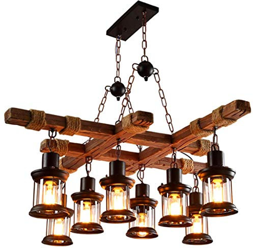 Vintage Pendellampe LED Retro Pendelleuchte Rustikale Holzbalken Edison Hängende Deckenleuchte Hölzerne Art-Hängende Höhenverstellbar Industrielle Loft Bar Küche Esszimmer Industrie Hängelampe