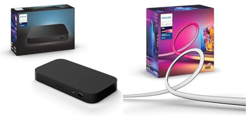 Philips Hue Play HDMI Sync Box Bundle, Includes Hue White and Colour Ambiance Gradient Lightstrip (65inch), Surround Lighting for TV Entertainment & Gaming Compatible with Alexa