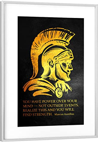 artboxONE Poster mit Rahmen Silber 75x50 cm Marcus Aurelius Motivational Quote von ABConcepts - gerahmtes Poster