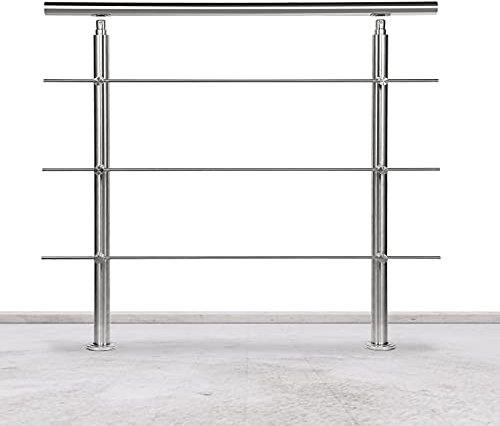 Lospitch Main courante en acier inoxydable pour balcon escalier parapet avec/sans entretoises transversales (80cm, 3 barres transversales)