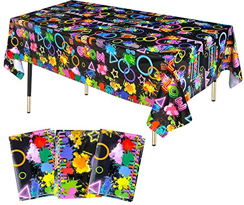 KRUCE 3er Pack Glow Kunststoff Neon Party Tischdecken,Glow Kunststoff Tischdecke,Glow Neon Thema Schwarzlicht Partydekorationen,220 * 130cm