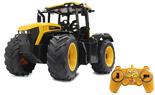 JAMARA JCB Fastrac Traktor 1:16 2,4GHz – Motorsound (abschaltbar), Rückfahrwarnsound, Hupe, 2 Radantrieb, profilierte Gummireifen, LED Licht, Blinker, Auto-Standby und Demo-Modus, Gelb