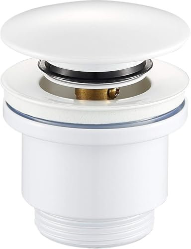 STARBATH PLUS - Desagüe para Lavabo - Válvula Universal de Clic Clac - Color Blanco Brillo - Compatible con Rebosadero y Sin Rebosadero - Ideal para Baños y Aseos