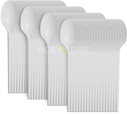 White Plastic Tea Dessert Spoons - Ideal for Birthday, Parties, Camping, Catering, Wedding (50pcs)