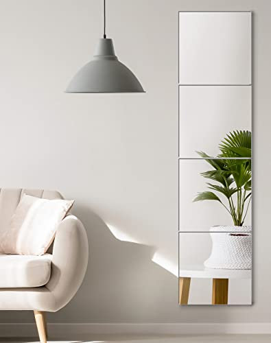 QWORK® 4 pièces Miroir adhesif Mural, Miroir Mural Autocollant Acrylique, 20x20cm, pour Salon, Chambre, Salle de Bain