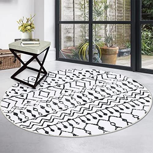 LuxFocus In & Outdoor Anti Rutsch Teppich, Runder Niedriger Flor Maschinenwaschbar Wasser und Fleckabweisender Teppich für Wohnzimmer Schlafzimmer Esszimmer Heimbüro 120 cm