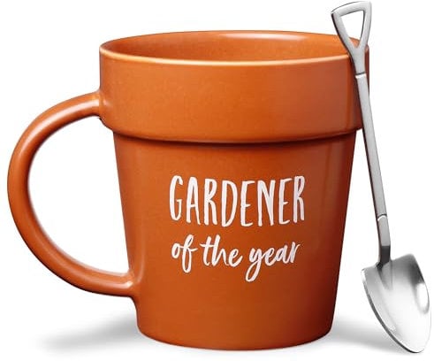 VELENTI Gardener Coffee Mug Gift - Funny Plant Pot Mug with Shovel Spoon - Cool Coffee Mugs for Men, Women - Mug for Gardeners, Dad Birthday Gifts, Cute Mom Christmas Gifts (Gardener Coffee Mug)