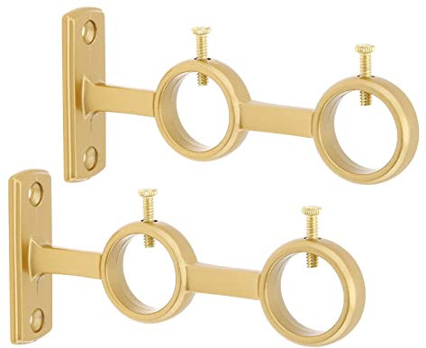 HOJLKLD Support double pour tringles à rideaux, 2 pièces supports muraux pour tringles à rideaux de 15 à 25 mm de diamètre (Or)