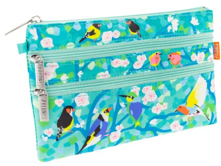 Pylones, Tasche mit 3 Reißverschlüssen – 20 x 13 x 1 cm Polyester – Birds, blau