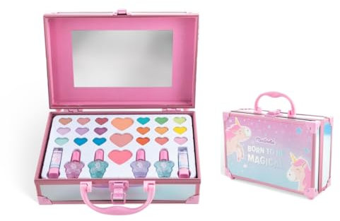 MARTINELIA - Make-up-Palette für Kinder, Einhorn – Make-up-Set für Mädchen: Lippenstift, Lidschatten, Nagellack für Kinder, mehrfarbiges Rouge mit Spiegel – Koffer aus Metall