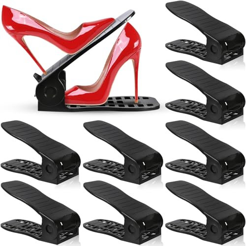 NCKIHRKK 10 Piezas Organizador de Zapatos, Guardar Zapatos de Altura Ajustable, Diseño Grueso y Antideslizante, Ahorra Espacio, Organizador Zapatos para Armario, Negro