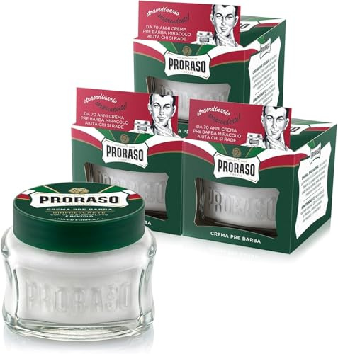 Proraso Crema Pre Barba Rinfrescante, 3 x 100 ml | Per la pre-rasatura, Azione rinfrescante, Ammorbidisce la barba, Con Olio di Eucalipto e Mentolo, Made in Italy dal 1948