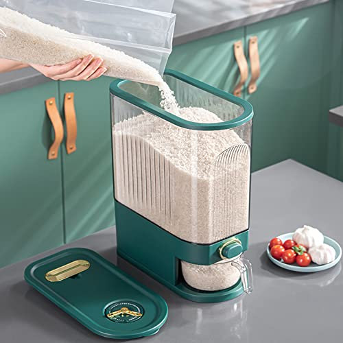 11/22Lbs Automatic Rice Dispenser, BPA-Free Cereal Container Rice Storage Countertop with Cup Built-in Fresh Box, Insect-Proof Dry Food Dispenser for Grain Candy (Green,11Lbs)
