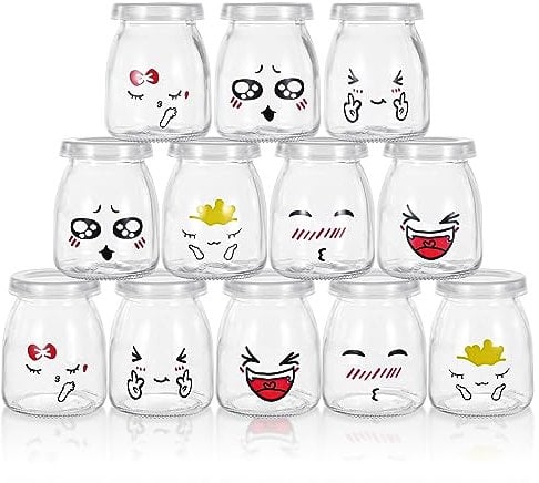MumdoYAL Tarros de yogur con tapa - Recipientes de vidrio para pudín y yogur, 150 ml, juego de 12 piezas