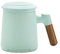 ZENS Teetasse mit Deckel und Sieb, 360 ml Holzgriff Teebecher mit Teesieb und Deckel für Losen Tee, Matte Keramik Teetassen Geschenke für Teeliebhaber, handgesprühte Hellgrün Glasur