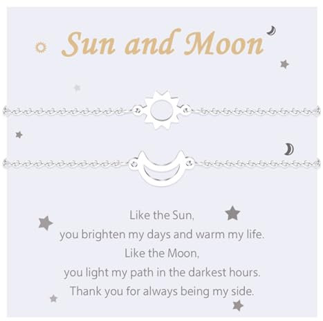 MANVEN 2PCS Beste Freundin Armband Sonne und Mond Armband für Mutter Tochter Schwester Paare Damen Geschenk Passende Armbänder aus 316L Edelstahl Geburtstagsgeschenk für Damen Weihnachten