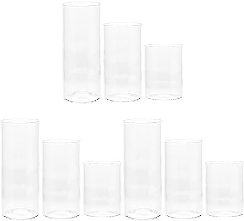 DOITOOL Zylindervasen Aus Glas 9Er-Set Zylindervasen Aus Klarem Glas Für Tafelaufsätze Hurricane-Kerzenhalter Aus Glas Für Stumpenkerzen Schwimmende Kerzenvase Für Hochzeitsdekoration (3