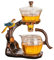 MOZEO Lazy Kungfu Teeservice aus Glas, kreativer Vogel, halbautomatische Tropfumleitung, rotierende Schüssel mit Teesieb, Teekannen-Set (Vogel)