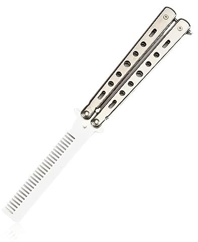SSRDFU - 1 Pcs Peine de Mariposa Plegable de Acero Inoxidable, Peine de Bolsillo, Peine de Primavera, Peine de Pelo, Accesorios para el Peinado del Cabello, Peine de Mariposa de Entrenamiento (Plata)