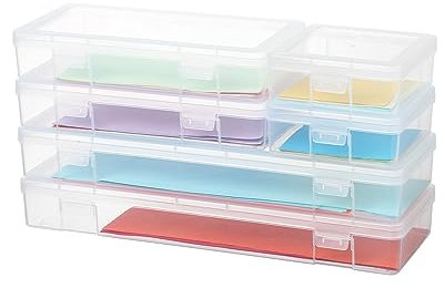 novelinks Stackable Plastic Clear Storage Box Containers with Latching Lid - Art Craft Supply Organizer Storage Containers for Pencil Box, Lego, Crayon, Beads (2 Small + 2 Medium + 2 Large -Clear)