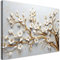 Feeby Impression sur toile 3D Fleurs Or 120x80 cm 1 pièce Tableaux Tableau Déco Mural Image Décoration Murale Artistique Photographie Design Salon Bureau Couloir Hôtel Spa Plantes Motif floral blanc