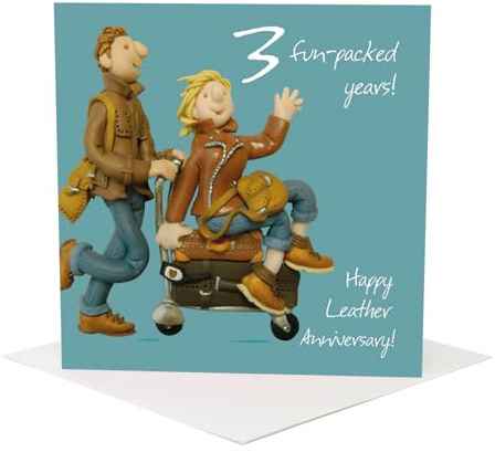 Holy Mackerel 3rd wedding anniversary card - leather themed 3rd anniversary card - designed by Erica Sturla - 15cm square and blank inside - made in the UK