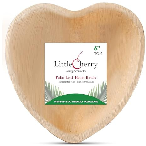 Little Cherry Heart Shape Palm Leaf Bowls | Eco-Friendly Disposable Bowls Perfect for Parties, BBQ & Catering | Single Serving Dishes, Mini Bowls, Dessert Bowls (6 Inch, 25, Count)
