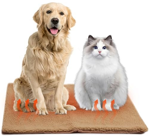 Fosoloni Selbstheizende Decke Katze & Hunde, 60x45CM Flauschig Selbstwärmende Katzendecke ohne Kabel, Wärmedecke Katze Extra Warme & Weich, Thermodecke Katzenbett Geräuschlos