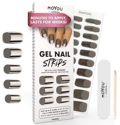 MOYOU LONDON Halbgehärtete UV Gel Strips - 20 Stück - Gel-Nagelfolien UV Härtend für Maniküre in Salonqualität - Tiramisu
