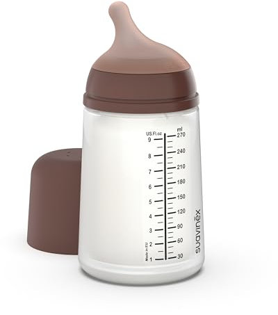 Suavinex, Biberon Anti Colique Zero Zero, avec Tétine Débit Moyen (M) en Silicone, pour Bébés +3 Mois, Idéal pour l'Allaitement Mixte, Tétine Imitant le Sein, Lait Maternel et Poudre, 270 ml, Deep