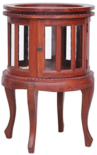 Gecheer Vitrinenschrank Beistellschrank Couchtisch Badezimmerschrank 50 x 50 x 76 cm (L x B x H) Mit 1 Tablett, 2 Türen und 1 Fach & Messingknöpfen,Teeschrank Barschrank Teetisch Küchenschrank,Braun