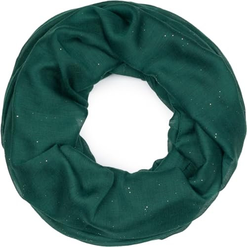 styleBREAKER edler einfarbiger glitzernder Loop Schal, Unifarben, Schlauchschal, Damen 01018090, Farbe:Dunkelgrün