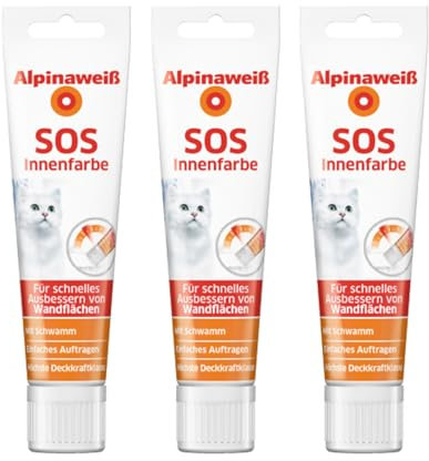 Alpinaweiß SOS Innenfarbe – weiß – praktische Tube zum Ausbessern von Wandflächen – hohe Deckkraft & leicht zu verarbeiten – 100 ml 3er Pack