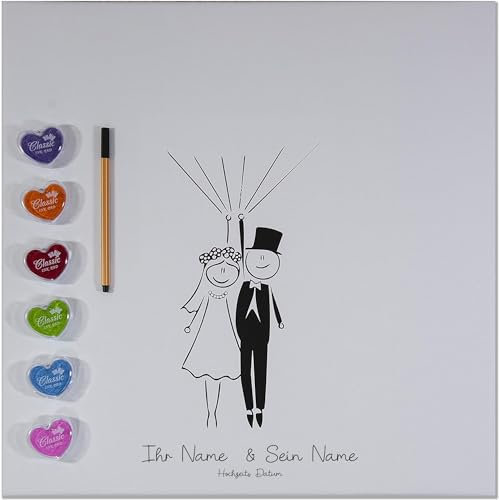 codiarts. personalisierte Leinwand für Fingerabdrücke | 50x50cm | Party | Hochzeit | Jubiläum | Geburtstag | als Gästebuch inkl. Stempelkissen und Stift (Brautpaar, 50 x 50 cm, Bespannte Leinwand)