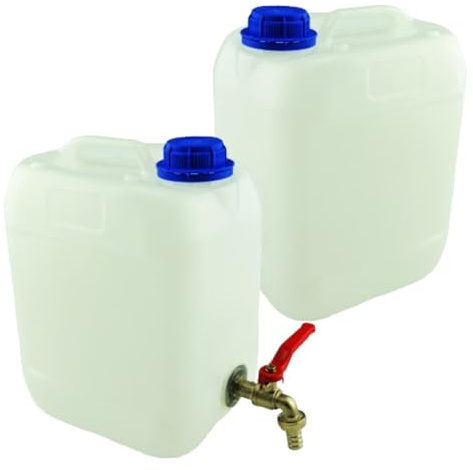 Lot de 2 bidons d'eau en plastique - 5 l - Avec robinet - Bidon d'eau potable - Bidon en plastique - Pour la maison, le jardin, la voiture et le camping - Fermeture étanche