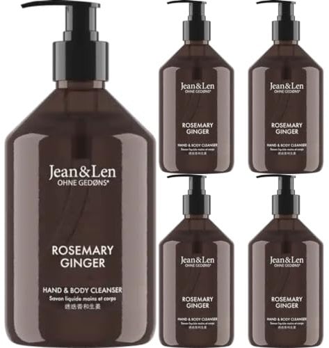 Handseife Hand & Body Cleanser Rosemary Ginger 500 Mililiter x 5 STÜCK + Pufai