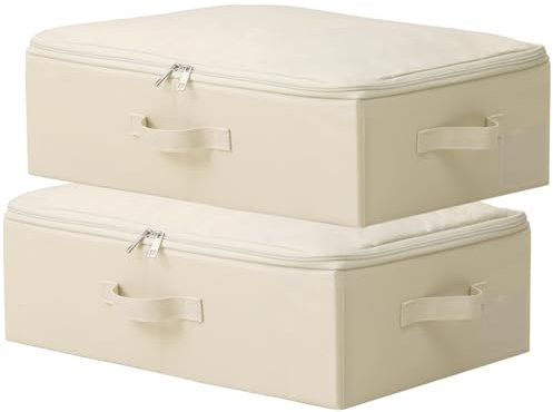 2er-Pack, faltbare Aufbewahrungskörbe mit Reißverschluss, waschbar und stapelbar, schmale Aufbewahrungsboxen für Wohnzimmer, Schrank, Regale Organizer, Beige