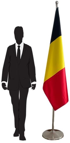 Bandiera belga con asta e base. Bandiera dell'ufficio. Base ca. 3kg. Bandiera in raso. Qualità PREMIUM ! Belgian flag. Codice CN2-BE